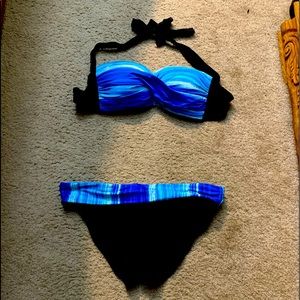 Blue and black 2 piece swim suit